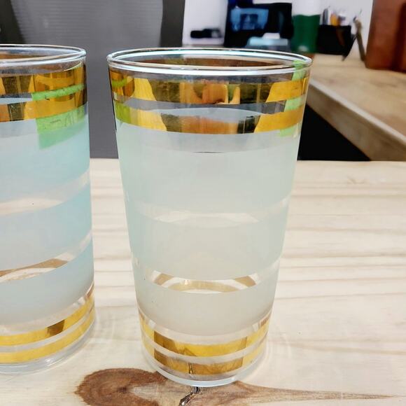 Vintage Pastel w/ Gold Stripes 1950's MCM Highball  Glasses Set of 4 PRE-OWNED - Picture 8 of 10